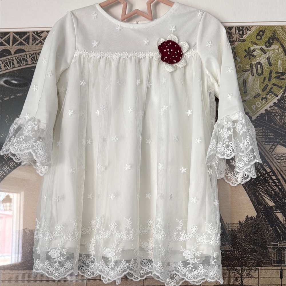 White Lace Dress with Floral Accent